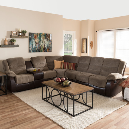 Baxton Studio Robinson Taupe and Brown Faux Leather Two-Tone Sectional Sofa 129-7130